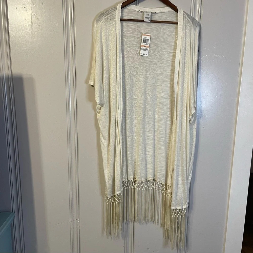 NWT‎ American Rag Fringe kimono in Oatmeal Color boho size 2X